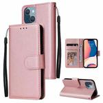 For iPhone 14 Plus Multifunctional Horizontal Flip Leather Case with Three Card Slot (Rose Gold)