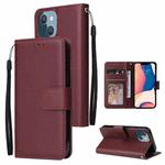 For iPhone 14 Plus Multifunctional Horizontal Flip Leather Case with Three Card Slot (Red Wine)