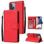 For iPhone 14 Plus Multifunctional Horizontal Flip Leather Case with Three Card Slot (Red)