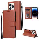 For iPhone 14 Pro Multifunctional Horizontal Flip Leather Case with Three Card Slot(Brown)