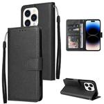For iPhone 14 Pro Max Multifunctional Horizontal Flip Leather Case with Three Card Slot (Black)