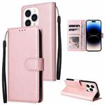 For iPhone 14 Pro Max Multifunctional Horizontal Flip Leather Case with Three Card Slot (Rose Gold)