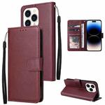 For iPhone 14 Pro Max Multifunctional Horizontal Flip Leather Case with Three Card Slot (Red Wine)