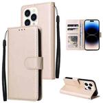 For iPhone 14 Pro Max Multifunctional Horizontal Flip Leather Case with Three Card Slot (Tyrant Gold)