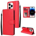 For iPhone 14 Pro Max Multifunctional Horizontal Flip Leather Case with Three Card Slot (Red)