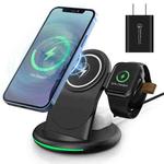 W-03 3 in 1 Magnetic Wireless Charger with 15W Adapter / USB-C Cable,US Plug(Black)