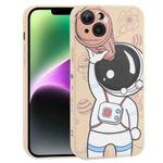 For iPhone 14 Spaceman Binoculars Phone Case(Beige + Pink)