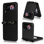 For Samsung Galaxy Z Flip4 Carbon Fiber Texture Phone Case With Lanyard(Black)