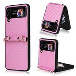 For Samsung Galaxy Z Flip4 Carbon Fiber Texture Phone Case With Lanyard(Pink)