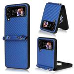 For Samsung Galaxy Z Flip4 Carbon Fiber Texture Phone Case With Lanyard(Blue)