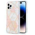 For iPhone 14 Pro Electroplating Splicing Marble Flower Pattern Dual-side IMD TPU Shockproof Phone Case(Pink White)