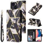 For iPhone 14 Marble Bronzing Stitching Horizontal Flip PU Leather Case (Black)