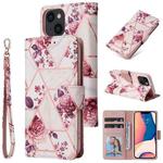 For iPhone 14 Marble Bronzing Stitching Horizontal Flip PU Leather Case (Rose Gold)