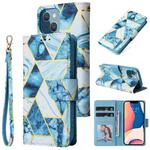 For iPhone 14 Plus Marble Bronzing Stitching Horizontal Flip PU Leather Case (Blue)