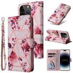 For iPhone 14 Pro Marble Bronzing Stitching Horizontal Flip PU Leather Case(Rose Gold)