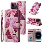 For iPhone 14 Pro Max Marble Bronzing Stitching Horizontal Flip PU Leather Case (Purple)