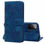 For Samsung Galaxy S20 FE 5G / S20 FE Cartoon Sakura Cat Embossed Leather Phone Case(Royal Blue)