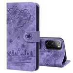 For Samsung Galaxy S20 FE 5G / S20 FE Cartoon Sakura Cat Embossed Leather Phone Case(Purple)