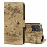 For Samsung Galaxy A51 4G Cartoon Sakura Cat Embossed Leather Phone Case(Brown)