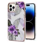 For iPhone 14 Pro Max Electroplating Pattern IMD TPU Shockproof Case (Purple Flower)