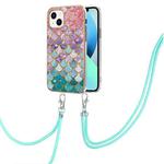 For iPhone 14 Electroplating Pattern IMD TPU Shockproof Case with Neck Lanyard (Colorful Scales)