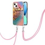 For iPhone 14 Electroplating Pattern IMD TPU Shockproof Case with Neck Lanyard (Dream Chasing Butterfly)