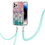 For iPhone 14 Pro Electroplating Pattern IMD TPU Shockproof Case with Neck Lanyard(Colorful Scales)