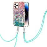 For iPhone 14 Pro Max Electroplating Pattern IMD TPU Shockproof Case with Neck Lanyard (Colorful Scales)