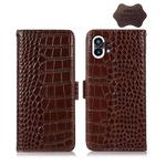 For Nothing Phone 1 Crocodile Top Layer Cowhide Leather Phone Case(Brown)