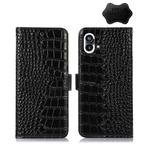 For Nothing Phone 1 Crocodile Top Layer Cowhide Leather Phone Case(Black)