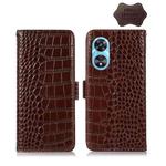 For OPPO A97 5G Crocodile Top Layer Cowhide Leather Phone Case(Brown)