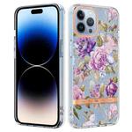 For iPhone 14 Pro Max Flowers and Plants Series IMD TPU Phone Case (Purple Peony)