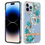 For iPhone 14 Pro Max Ring IMD Flowers TPU Phone Case (Blue Rose)