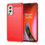 For OnePlus Nord 2 5G Brushed Texture Carbon Fiber TPU Phone Case(Red)