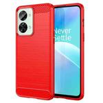 For OnePlus Nord 2T Brushed Texture Carbon Fiber TPU Phone Case(Red)