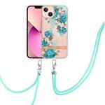 For iPhone 14 Flowers and Plants Series IMD TPU Phone Case with Lanyard (Blue Rose)