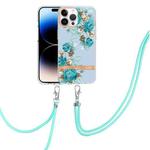 For iPhone 14 Pro Flowers and Plants Series IMD TPU Phone Case with Lanyard(Blue Rose)