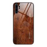 For Huawei P30 Pro Wood Grain Glass Protective Case(Dark Brown)