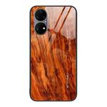 For Huawei P50 Pro Wood Grain Glass Protective Case(Light Brown)