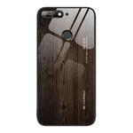 For Huawei Enjoy 8e Wood Grain Glass Protective Case(Black)
