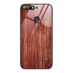 For Huawei Enjoy 8e Wood Grain Glass Protective Case(Coffee)