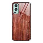 For OnePlus Nord 2 5G Wood Grain Glass Protective Case(Coffee)