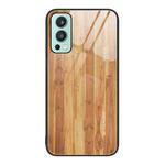 For OnePlus Nord 2 5G Wood Grain Glass Protective Case(Yellow)