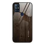 For OnePlus Nord N10 5G Wood Grain Glass Protective Case(Black)