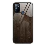 For OnePlus Nord N100 Wood Grain Glass Protective Case(Black)