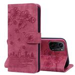 For Xiaomi Redmi K40 / K40 Pro / Poco F3 / Mi 11i Cartoon Sakura Cat Embossed Leather Phone Case(Wine Red)