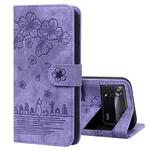 For Xiaomi Poco M4 Pro 4G Global Cartoon Sakura Cat Embossed Leather Phone Case(Purple)