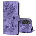 For Xiaomi Redmi Note 11 / Note 11S Global Cartoon Sakura Cat Embossed Leather Phone Case(Purple)