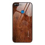 For Honor 9 Lite Wood Grain Glass Protective Case(Dark Brown)