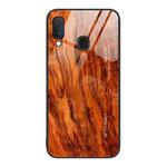 For Samsung Galaxy A20e Wood Grain Glass Protective Phone Case(Light Brown)
